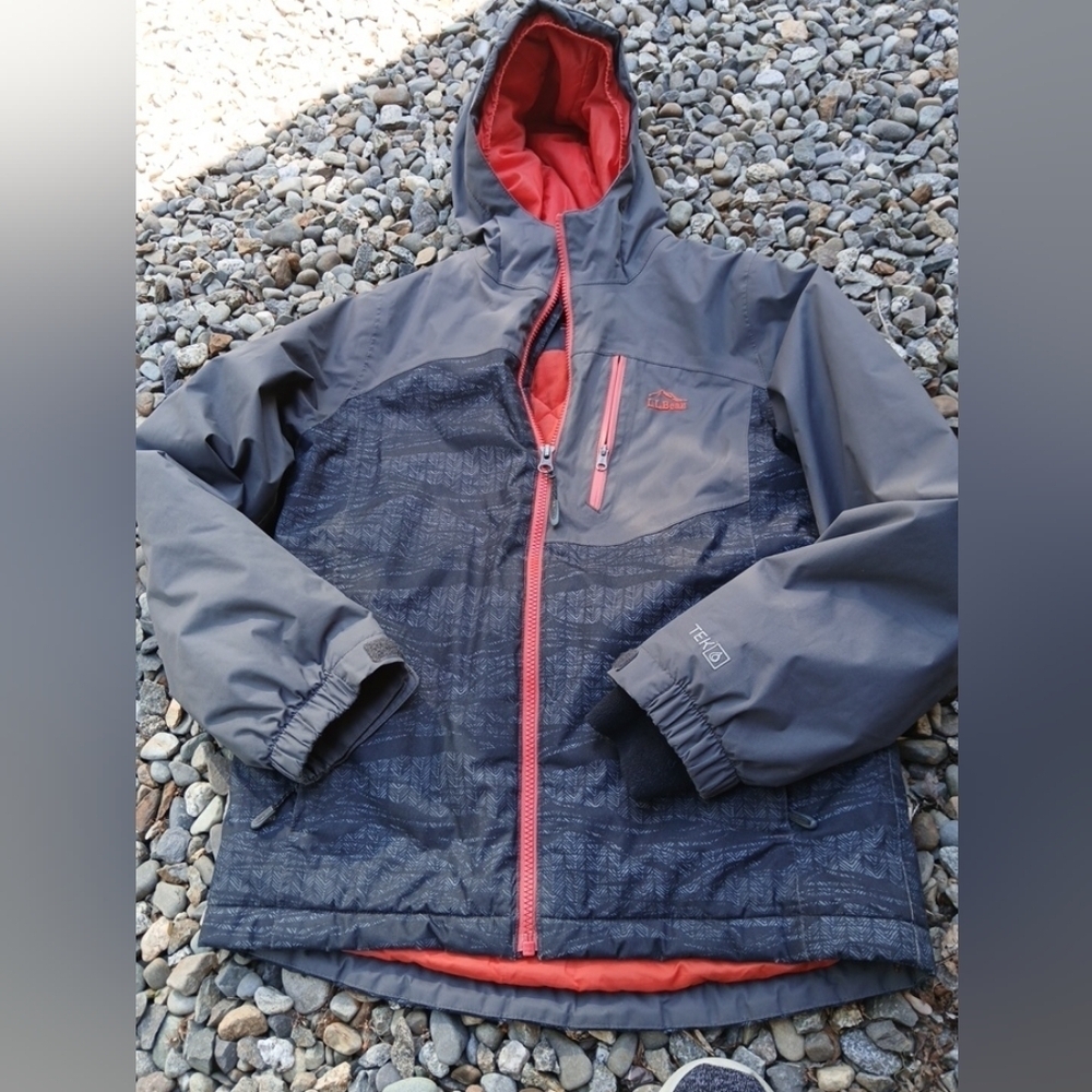 LL Bean Kids TEK Jacket Size M(10-12) Gray Hooded Lined - Picture 1 of 12